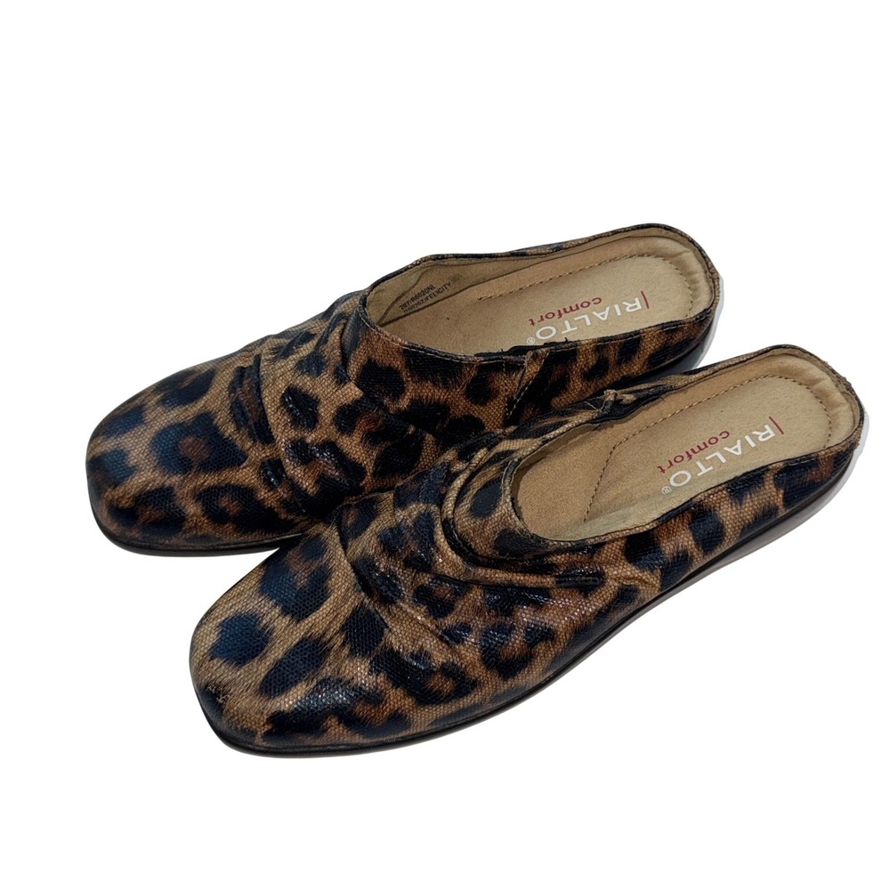 Rialto Comfort Leopard Print Slip On Mules Shoes Women Size 9, Boho